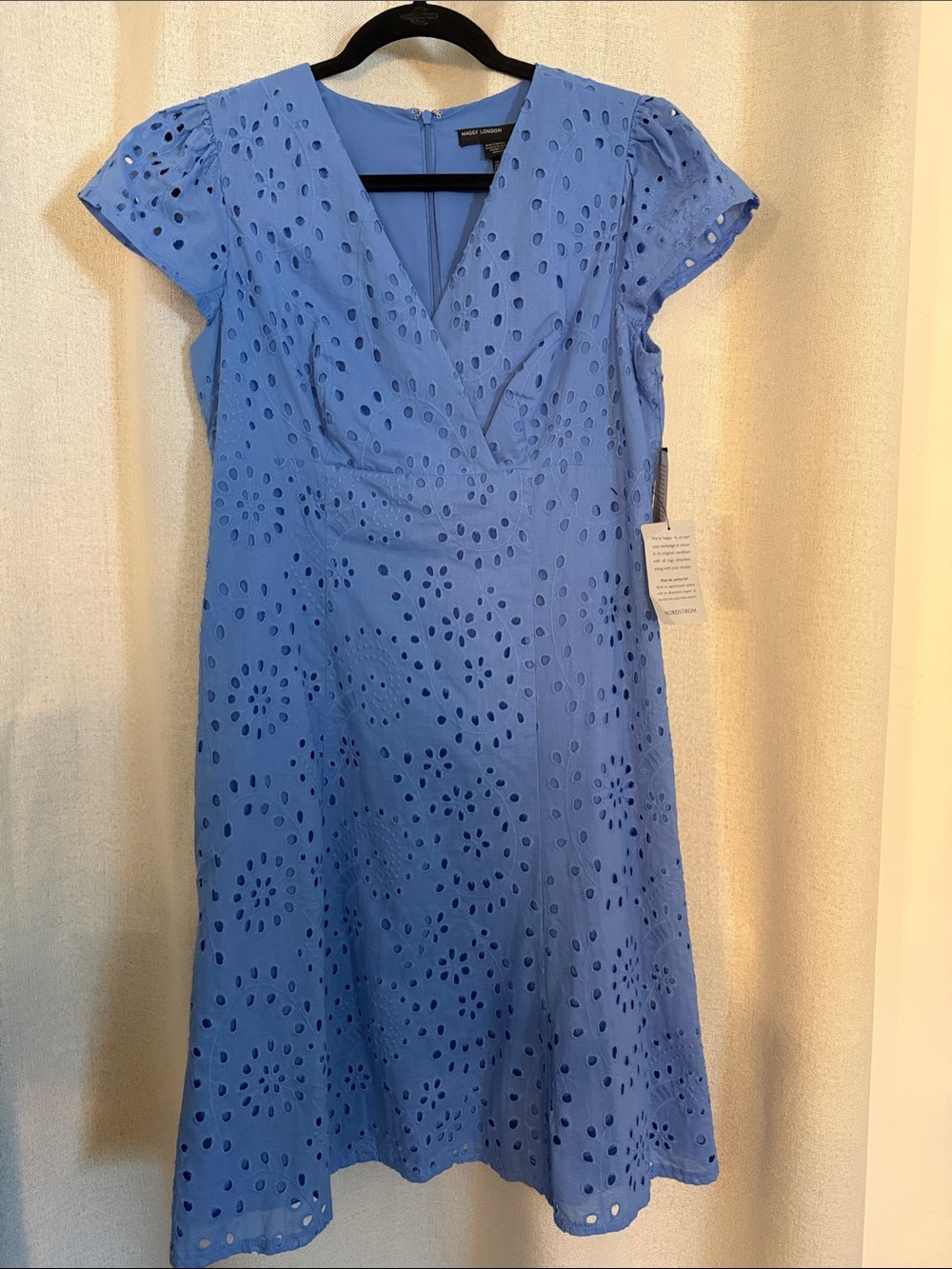 Maggy London Marina Blue Eyelet V‑Neck Midi Dress